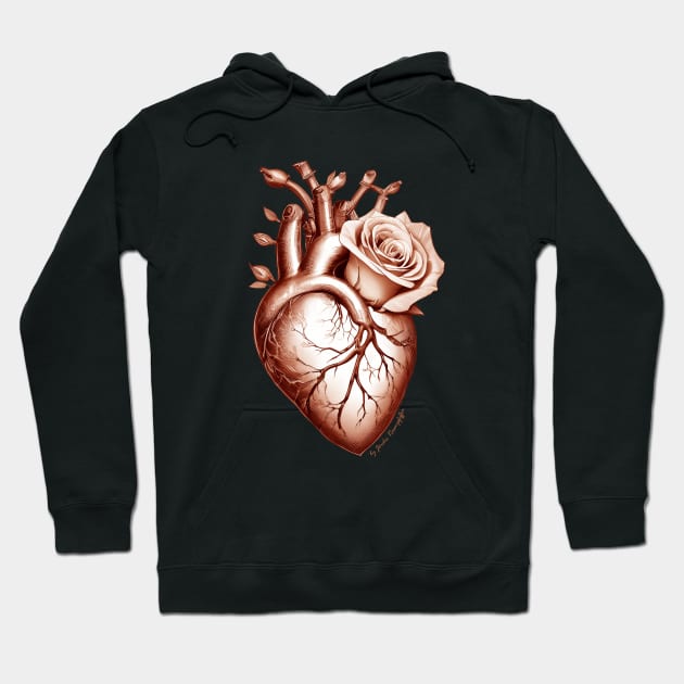 anatomic heart with rose sepia tone Hoodie by by Joerdis Rosenpfeffer